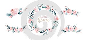 Watercolor floral frame. Vector illustration