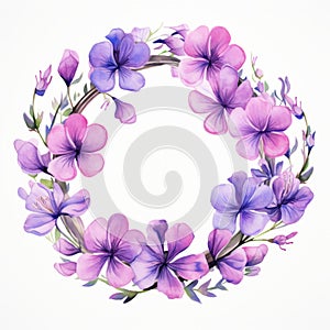 Watercolor Floral Frame With Violet And White Flowers