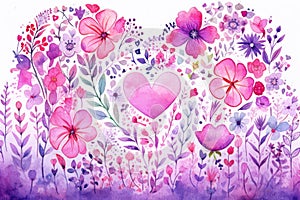 Watercolor Floral Heart Isolated on White Background. Generative AI