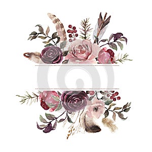 Watercolor floral illustration - flower frame / border / header photo