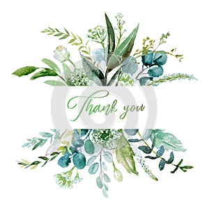 Watercolor floral illustration - leaf frame / border, for wedding stationary, greetings, wallpapers, fashion, background.