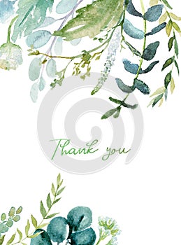 Watercolor floral illustration - leaf frame / border, for wedding stationary, greetings, wallpapers, fashion, background