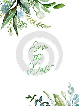 Watercolor floral illustration - leaf frame / border, for wedding stationary, greetings, wallpapers, fashion, background