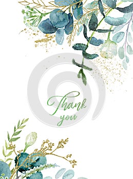 Watercolor floral illustration - leaf frame / border, for wedding stationary, greetings, wallpapers, fashion, background