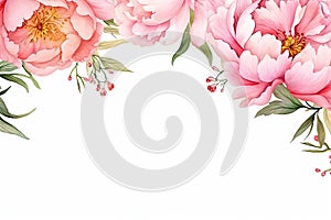 Watercolor floral illustration. Pink flowers, peony
