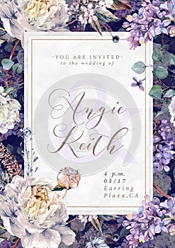 Watercolor Floral Invitation Card Template