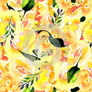 Watercolor Floral Repeat Pattern. Can be used as a Print for Fabric, Background for Wedding Invitation