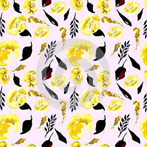 Watercolor Floral Repeat Pattern. Can be used as a Print for Fabric, Background for Wedding Invitation