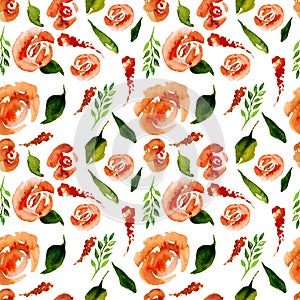 Watercolor Floral Repeat Pattern. Can be used as a Print for Fabric, Background for Wedding Invitation