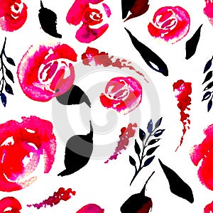 Watercolor Floral Repeat Pattern. Can be used as a Print for Fabric, Background for Wedding Invitation