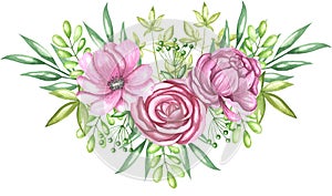 Watercolor floral rose ana pionia bouquet