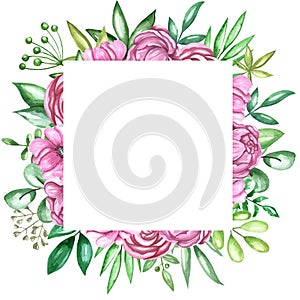 Watercolor floral rose ana pionia frame