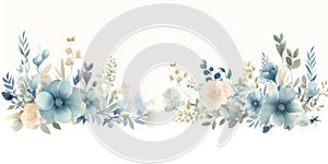 Watercolor floral scene with flowers and leaves, soft and high-contrast subtle colors