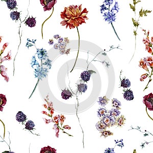 Watercolor floral seamless pattern with