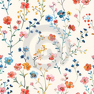 Watercolor floral seamless pattern on beige background