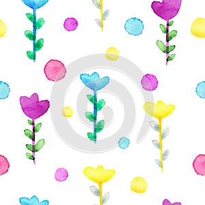 Watercolor floral seamless pattern. Flower summer background. Vector illustration