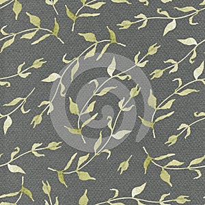 Watercolor Floral Seamless Pattern on Gray Background