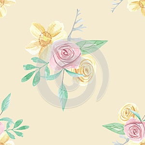 Watercolor Yellow Flower Wedding Spring Summer Seamless Pattern