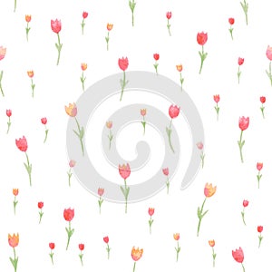 Watercolor floral seamless pattern. Tulips. Vector illustration. Beautiful background.