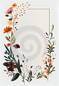 Watercolor floral stationery illustration - delicate flowers with borders on a white background. Watercolor spring flowers