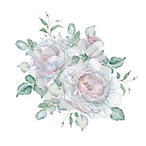 Watercolor Floral Vintage Bouquet with Delicate White Roses