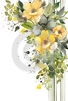 Watercolor Floral Wedding decor set in light olive yellow grey