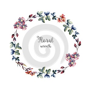Watercolor floral wreath, boundary for card cover
