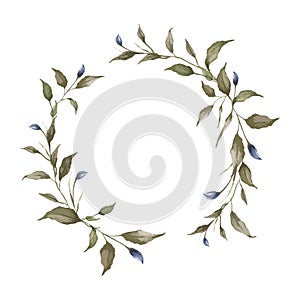 Watercolor Floral Wreath Clipart, Natural Green Leaves Frame and Border Illustration