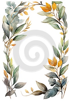 Watercolor floral wreath. Eucalyptus branches and leaves. Hand painted illustration isolated on white background. Generative AI