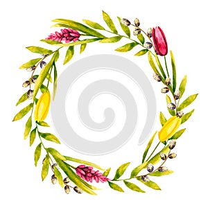 Watercolor floral wreath. Hand drawn illustration is isolated on white
