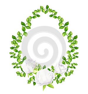 Watercolor floral wreath. Hand painted peonies and green leaves isolated on white background. White flowers and greenery