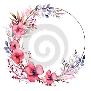 Watercolor floral wreath. Illustration AI Generative