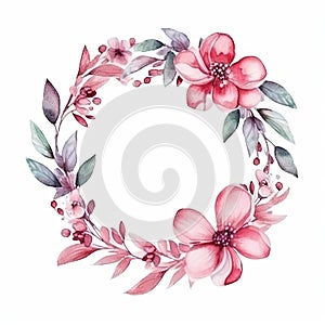 Watercolor floral wreath. Illustration AI Generative