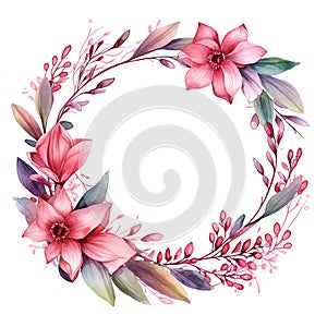 Watercolor floral wreath. Illustration AI Generative