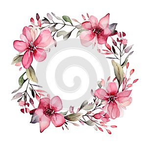 Watercolor floral wreath. Illustration AI Generative