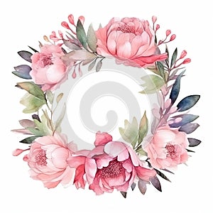 Watercolor floral wreath. Illustration AI Generative