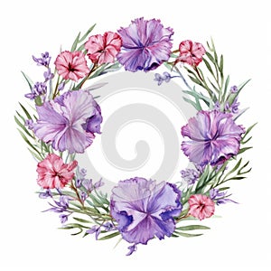 Watercolor Floral Wreath Illustration In Tonga Art Style