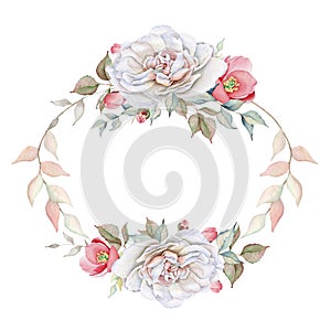 Watercolor floral wreath isolated on white background