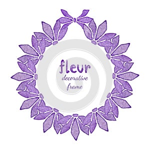 Watercolor floral wreath with lilac flower. Invitation, Greeting card background