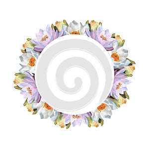 Watercolor floral wreath with purple waterlilies Circle frame for wedding invitations logos, Women day 2024 Round Border