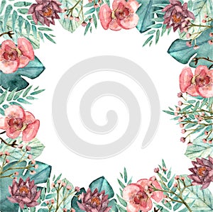 Watercolor floral wreath tropical