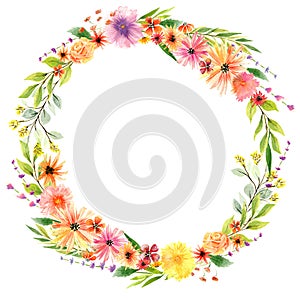 Watercolor floral wreath in vibrant colors