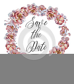 Watercolor floral wreaths with ribbon for your text. Floral banner. Wedding invitation.