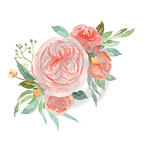 Watercolor florals hand painted with text banner, lush flowers aquarelle isolated on white background.