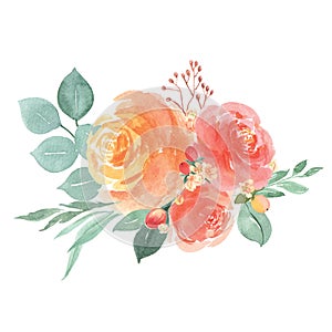 Watercolor florals hand painted with text banner, lush flowers aquarelle isolated on white background.