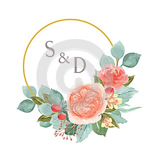 Watercolor florals hand painted with text banner, lush flowers aquarelle isolated on white background. photo