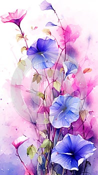 watercolor flower background - morning glories