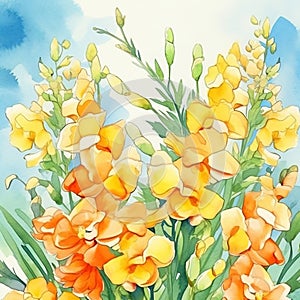 watercolor flower background - snapdragons