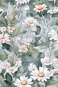 Watercolor Flower Background Tile, Generative ai