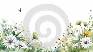 Watercolor Flower Background With White And Yellow Flowers